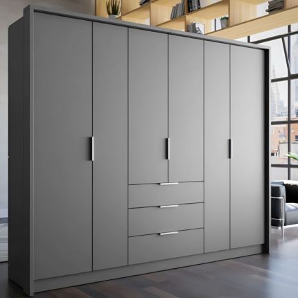 Wardrobe - STAFFORD 6 Door Wardrobe Graphite 255cm