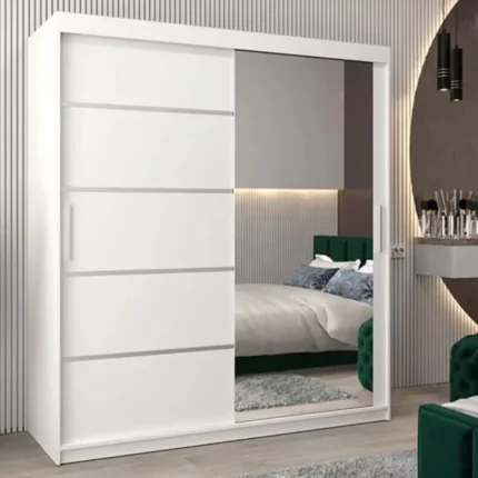 Sliding Wardrobe - VICENZA II 2 Door Mirrored Wardrobe White 180cm